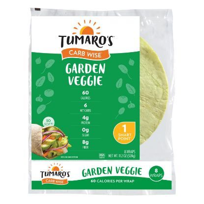 Tumaro's 8" Carb Wise Tortilla Wraps - Garden Veggie - 8 Count - Case of 6
