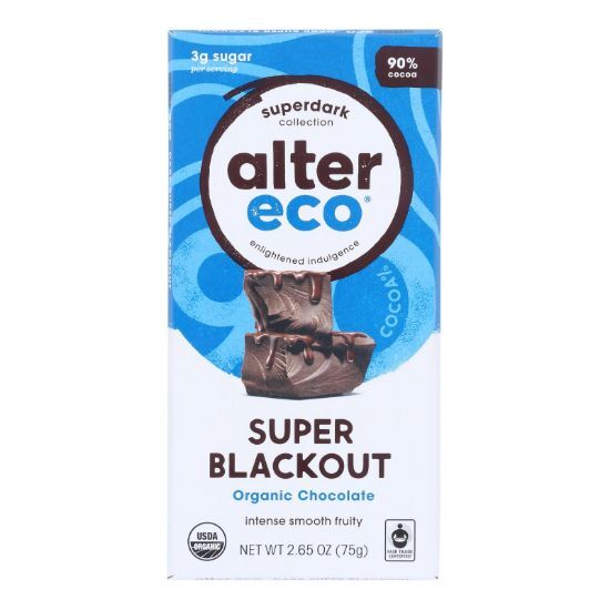 Alter Eco Americas Organic Chocolate Bar - Dark Super Blackout - Case of 12 - 2.65 oz