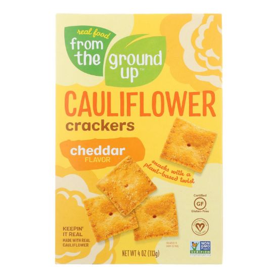 From The Ground Up - Cauliflower Crackers - Cheddar - Case of 6 - 4 oz.