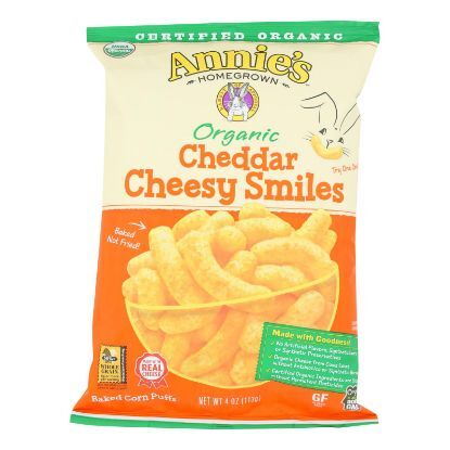 Annie'S Homegrown Cheese Puffs Cheddar - Case Of 12 - 4 Oz