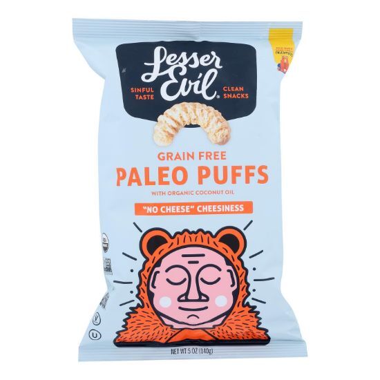 Lesser Evil Puffs - Crunchy No Cheese Cheesiness - Case of 9 - 5 oz.