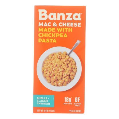 Banza - Chickpea Pasta Mac and Cheese - Shells and Classic Cheddar - Case of 6 - 5.5 oz.