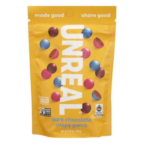 Unreal - Crispy Quinoa Chocolate Gems - Dark Chocolate - Case of 6 - 5 oz.