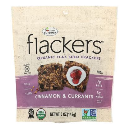 Doctor In The Kitchen - Organic Flax Seed Crackers - Cinnamon and Currants - Case of 6 - 5 oz.
