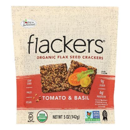 Doctor In The Kitchen - Organic Flax Seed Crackers - Tomato and Basil - Case of 6 - 5 oz.