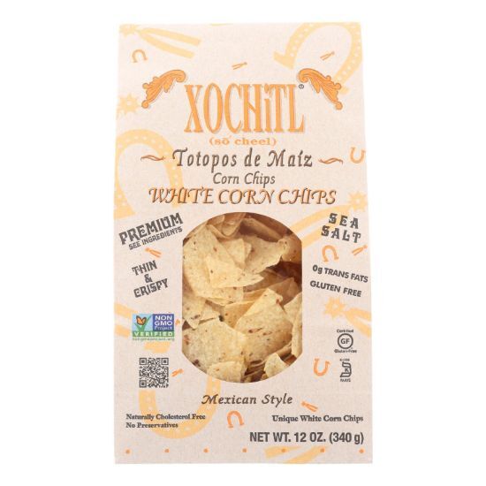 Xochitl Mexican Style Unique White Corn Chips  - Case of 10 - 12 OZ