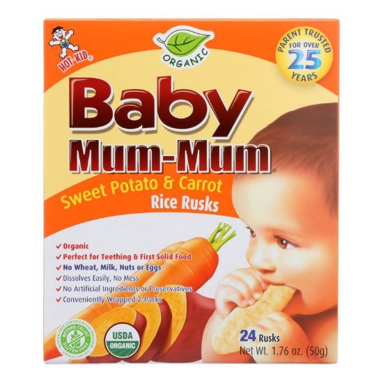 Baby Mum Mum Organic Baby Teeth Rice Rusk Organic Rick Snack With Sweet Potato And Carrot Flavor  - Case of 6 - 1.76 OZ