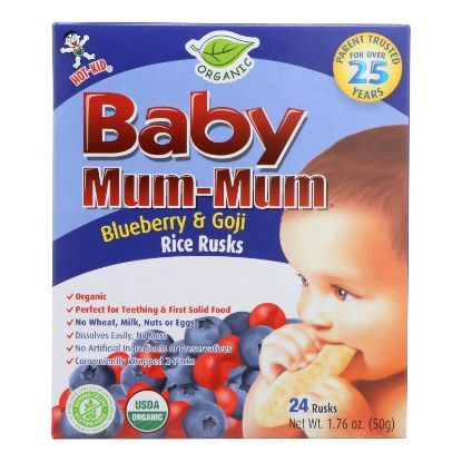 Baby Mum Mum Organic Baby Teeth Rice Rusk Organic Rice Snack With Blueberry And Goji Flavor  - Case of 6 - 1.76 OZ