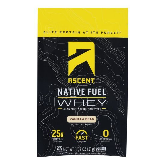 Ascent Native Fuel Whey Protein Powder Blend Vanilla Bean - Case of 15 - 1.09 OZ