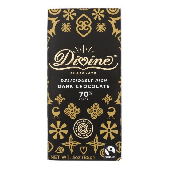 Divine - Bar Chocolate Dark 70% Cocoa - Case of 12 - 3 OZ