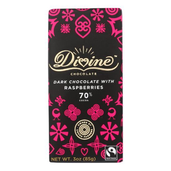 Divine - Bar Dark Chocolate W/raspberry - Case of 12 - 3 OZ