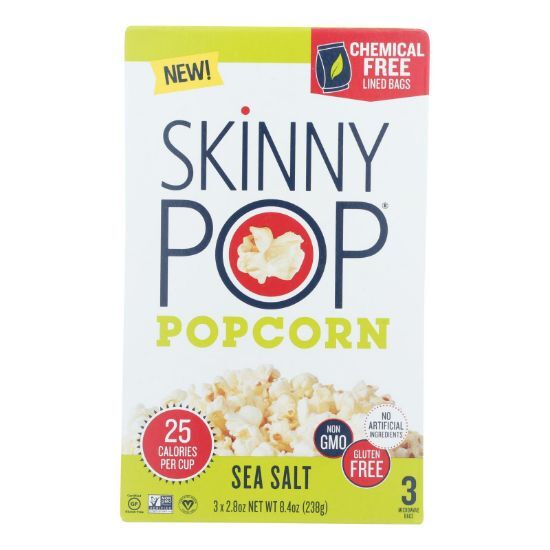 Skinnypop Popcorn - Popcorn Micro Sea Salt 3pk - Case of 12 - 3/2.8 OZ