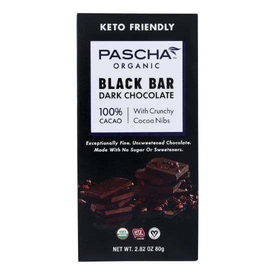 Pascha - Bar Dark Chocolate  100% Nibs - Case of 10 - 2.82 OZ