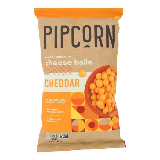 Pipcorn - Cheese Balls Cheddar - Case of 12 - 4.5 OZ