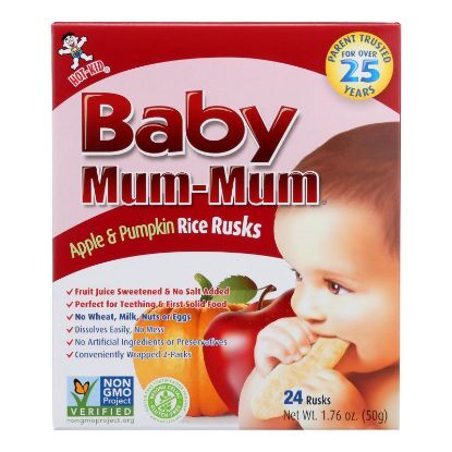 Baby Mum Mum Baby Teething Rice Rusk Apple And Pumpkin Flavored Rice Snack  - Case of 6 - 1.76 OZ