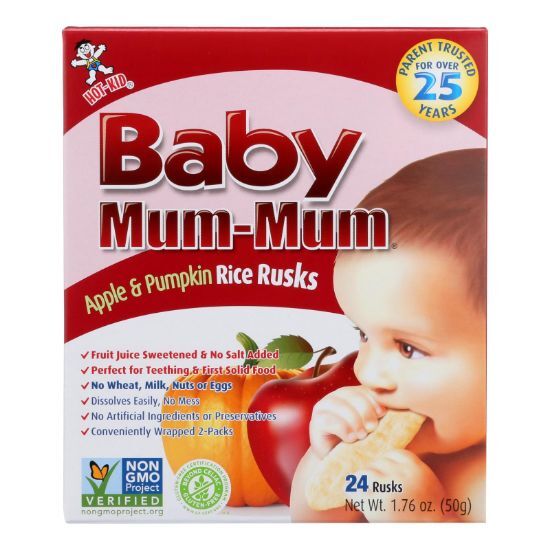 Baby Mum Mum Baby Teething Rice Rusk Apple And Pumpkin Flavored Rice Snack  - Case of 6 - 1.76 OZ