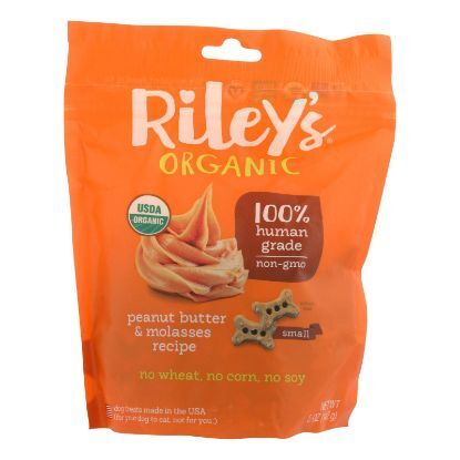 Riley's Organics Organic Dog Treats, Peanut Butter & Molasses Recipe, Small  - Case of 6 - 5 OZ