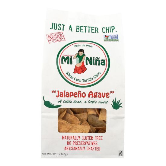 Mi Nina's White Corn Tortilla Chips With Jalapeno Aguave  - Case of 9 - 12 OZ