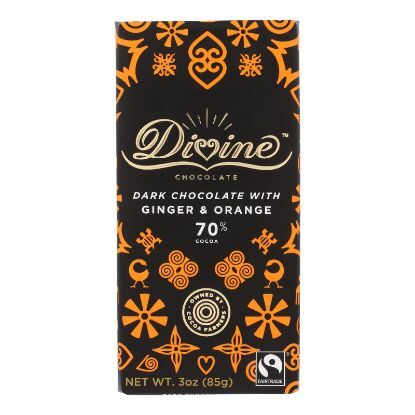 Divine - Bar Dark Chocolate 70% Gng/orng - Case of 12 - 3 OZ