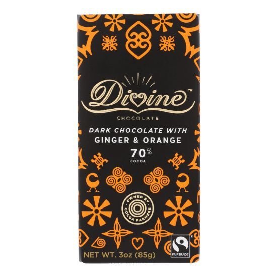 Divine - Bar Dark Chocolate 70% Gng/orng - Case of 12 - 3 OZ