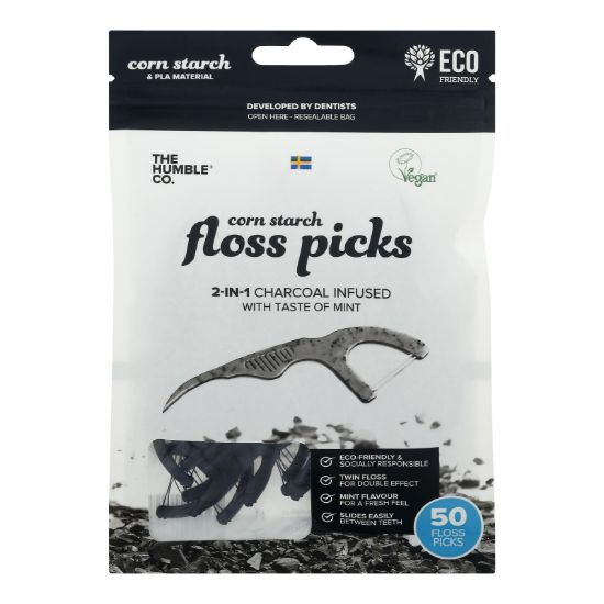 Humble Co - Floss Picks Charcoal Mint - Case of 4-50 Count