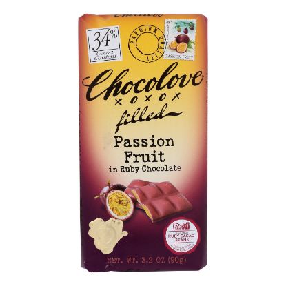 Chocolove Xoxox - Bar Filled Passionfruit Ruby - Case of 10 - 3.2 OZ