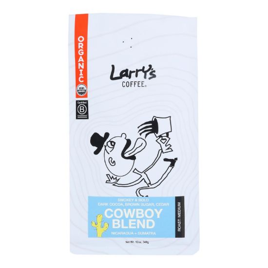 Larry's Coffee Cowboy Whole Bean Coffee Blend  - Case of 6 - 12 OZ