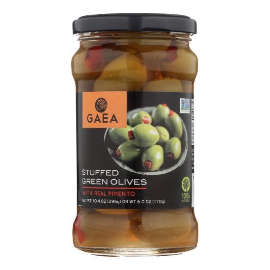 Gaea Stuffed Green Olives With Real Pimento  - Case of 8 - 6 OZ