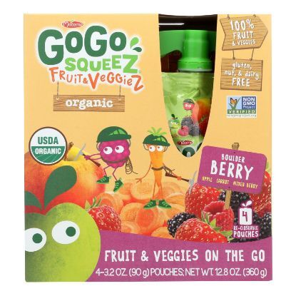 Gogo Squeez Bolder Berry Organic Fruit & Veggiez On The Go - Case of 12 - 4/3.2 OZ