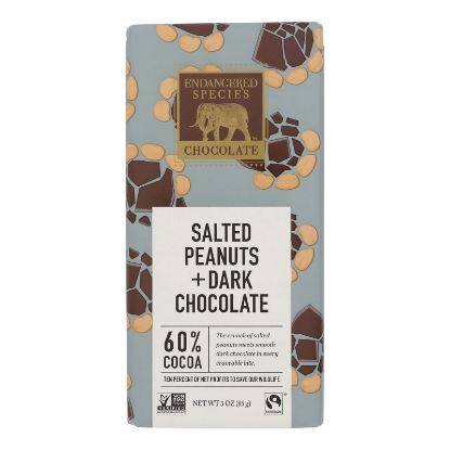 Endangered Species Chocolate Bar - Salted Peanuts and Dark Chocolate - Case of 12 - 3 oz.