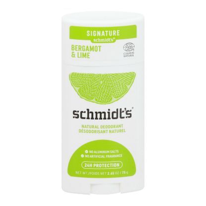 Stick of Schmidt's Deodorant: Bergamot & Lime Fusion, Aluminum-Free & Vegan - 2.65 oz