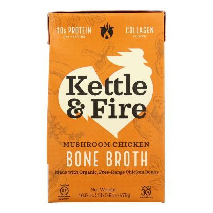 Kettle & Fire Mushroom Chicken Bone Broth  - Case of 6 - 16.9 OZ