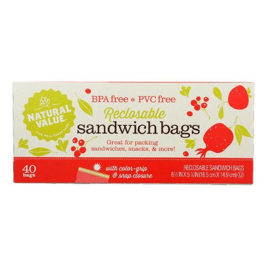 Natural Value - Sandwich Bags Reclosable - Case of 12 - 40 CT