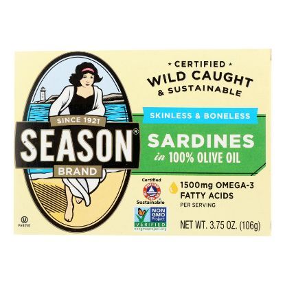 Season Skinless & Boneless Sardines In Pure Olive Oil  - Case of 12 - 3.75 OZ