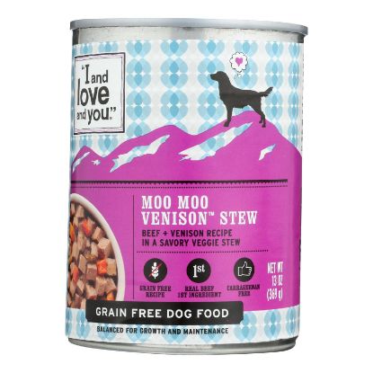 I And Love And You Dog Canned Food Moo Moo Venison Stew  - Case of 12 - 13 OZ