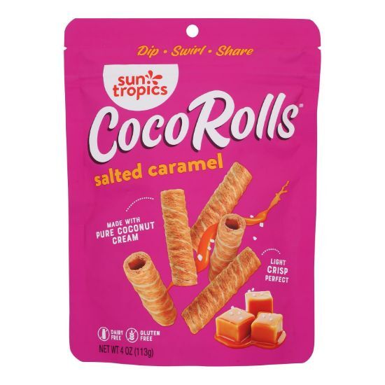 Sun Tropics Coco Rolls Salted Caramel, Rolled Coconut Wafer  - Case of 12 - 4 OZ