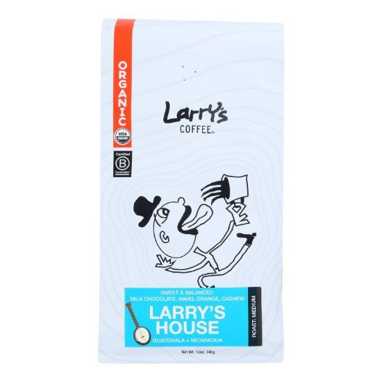 Larry's Coffee Larry's House Organic Coffee Beans  - Case of 6 - 12 OZ