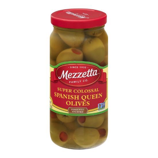 Mezzetta Super Colossal Pimiento Stuffed Spanish Queen Olives - Case of 6 - 10 oz.
