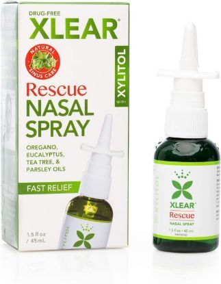 Box of Xlear Rescue Nasal Spray with 1.5 fl oz spray bottle