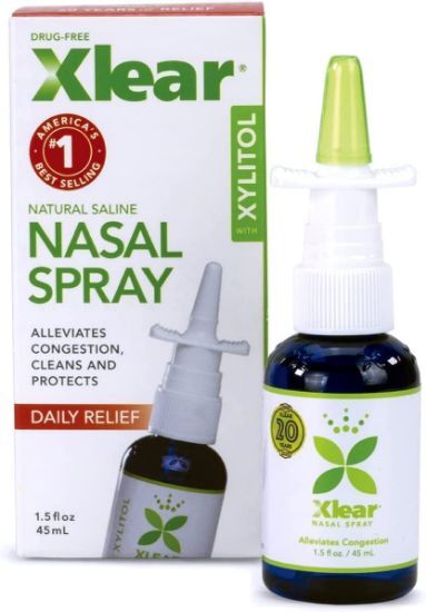 Box of Xlear Saline Nasal Spray with 1.5 Fl oz Pump Bottle on the side