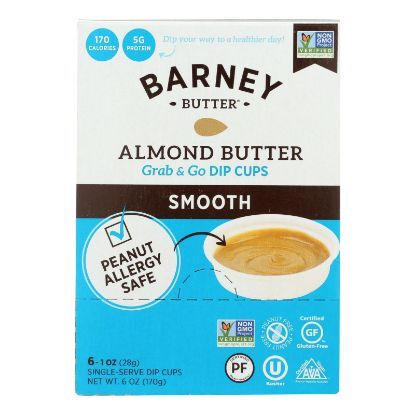 Barney Butter Smooth Almond Butter Grab & Go Dip Cups - Case of 6 - 6/1 OZ