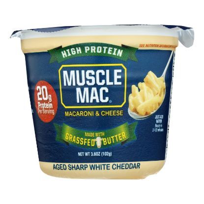 Muscle Mac High Protein Aged Sharp White Cheddar Macaroni & Cheese  - Case of 12 - 3.6 OZ