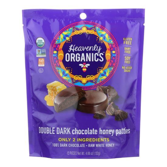 Heavenly Organics Candy Chocolate Honey Patties Double Dark Chocolate  - Case of 6 - 4.66 OZ