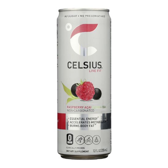 Celsius Non-Carbonated Raspberry Acai Green Tea Dietary Supplement  - Case of 12 - 12 FZ
