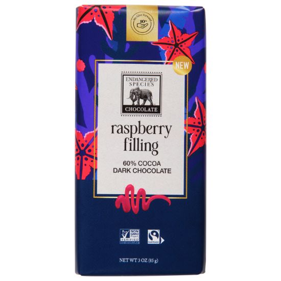 Endangered Species Chocolate - Drk Choc Raspbry Filling - CS of 12-3 OZ