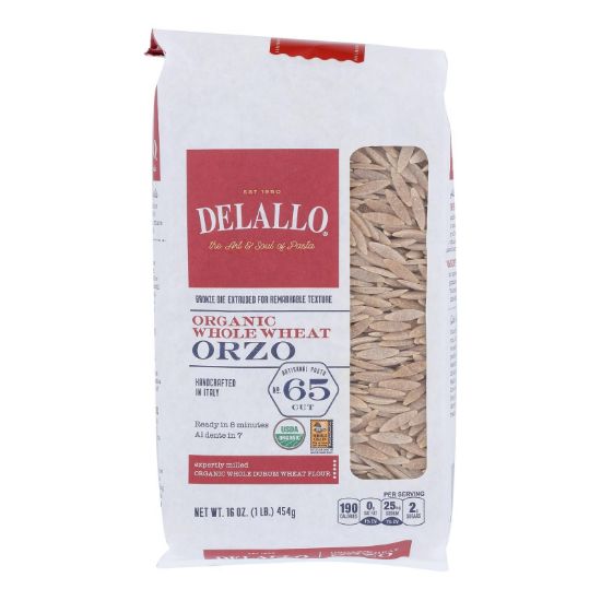 Delallo - Pasta Organic Orzo Whole Wheat Number 65 - Case of 12-16 Ounces